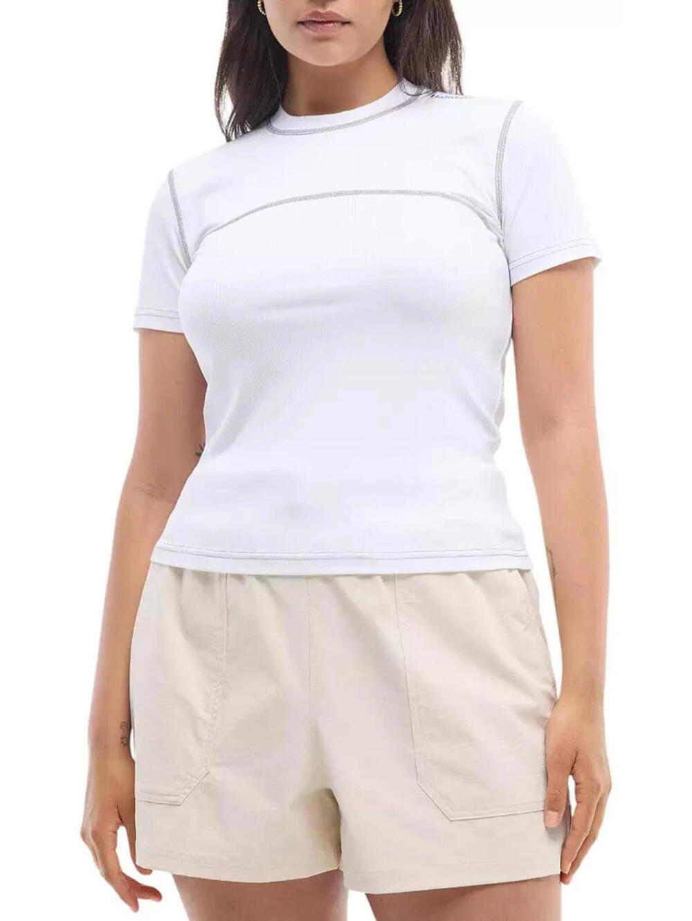 $65 Halfdays Women' Mollie Performance Short Sleeve T-Shirt White Stretch XS